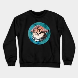 Ocean Waves Teal Pink Cherry Blossom Crewneck Sweatshirt